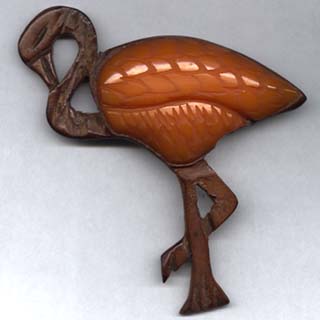 c. 1930' s Bakelite & Leather Flamingo Pin