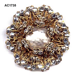c. 1950s Miriam Haskell Russian Gold-Plated Filigree Brooch