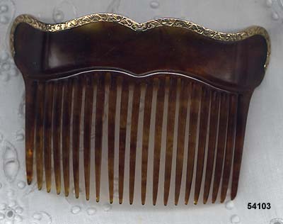 1900 to 1910 Celluloid Hair Comb Trimmed in 10 Karat Gold