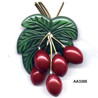 1940's Bakelite Overdyed Coconut Palm Nuts Pin