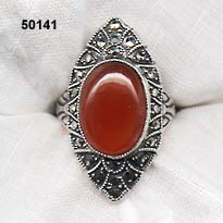 c. 1920 Sterling, Marcasite and Carnelian Ring