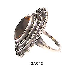 c. 1930's Art Deco Sterling Topaz Glass & Marcasite Ring