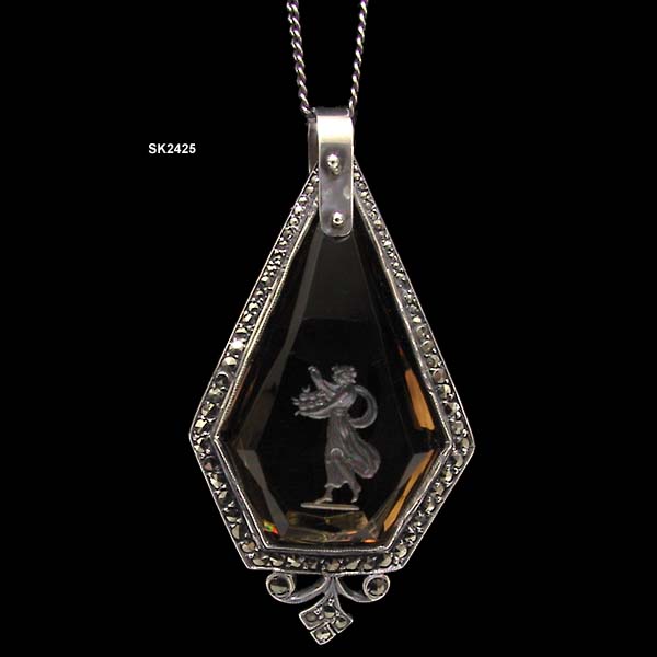 1910 to 1919 A. Schollkopf of Pforzheim, Germany Reverse Carved Pendant Necklace