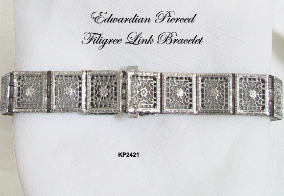 Pierced Filigree Sterling Link Bracelet Edwardian Era