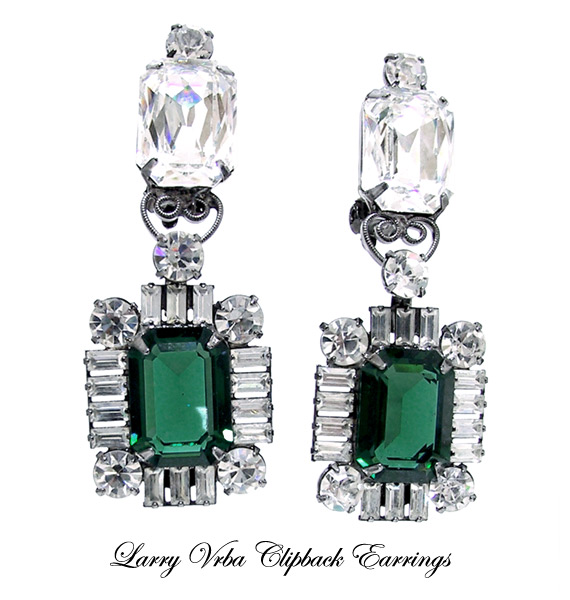 Lawrence (Larry) Vrba Faux Emerald & Diamond Earrings