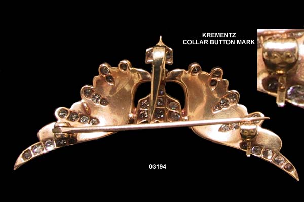 c 1895 14 Karat Diamond Enamel Krementz Eagle Watch Pin