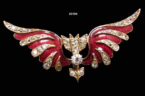 c 1895 14 Karat Diamond Enamel Krementz Eagle Watch Pin