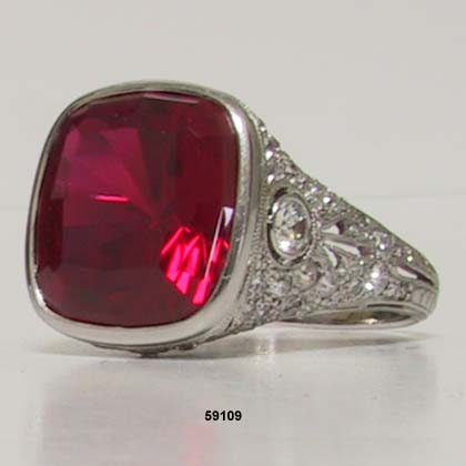 Edwardian Platinum, Diamond Ruby Ring 1900 to 1910