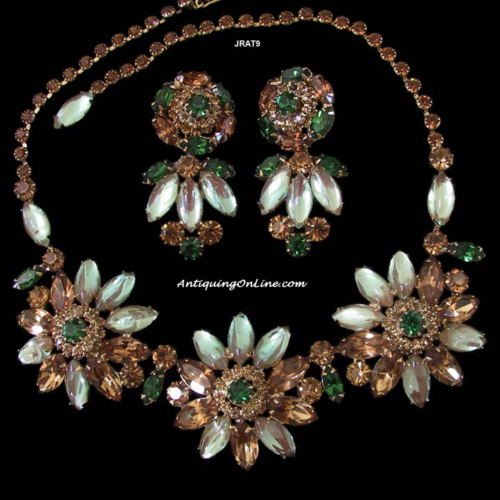 c. 1950's Weiss Flower Necklace and Pendant Clipback Earrings