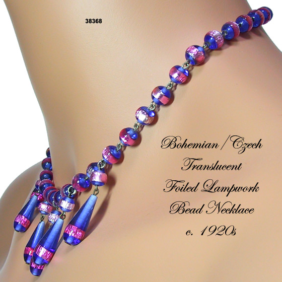 Bohemian/Czech Foiled Lampwork Bead Necklace c. 1920s