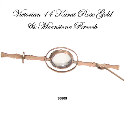 14 Karat Rose Gold Victorian Moonstone Pin
