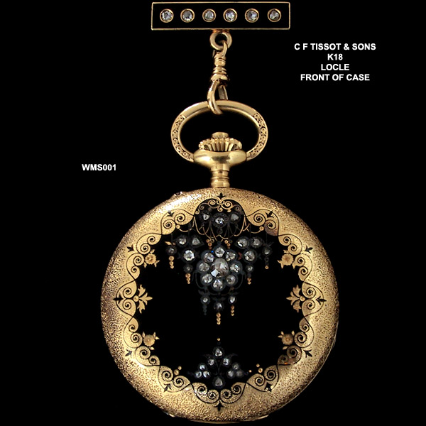Charles Flicien Tissot 18 Karat Diamond Enameled Ladies Lapel Pocket Watch