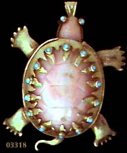 14 Karat Victorian Coral Turtle Pendant/Brooch