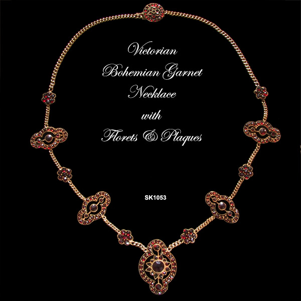 Victorian Bohemian Garnet Necklace with Florets and Plaques
